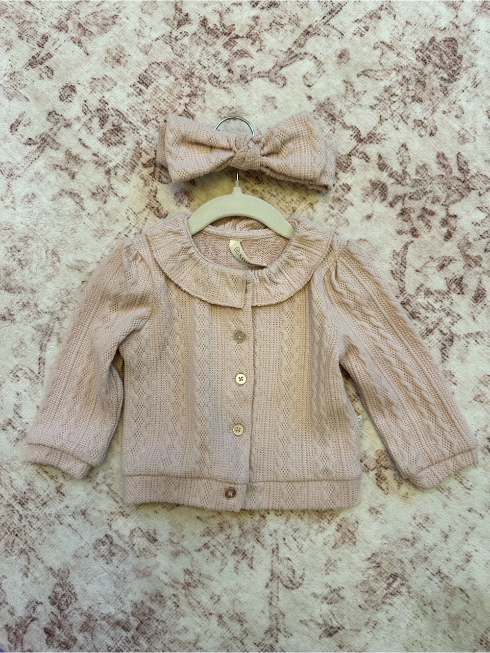 Snug Boutique Baby Girl Pink Cable Knit Cardigan & Matching Headband Set 18m